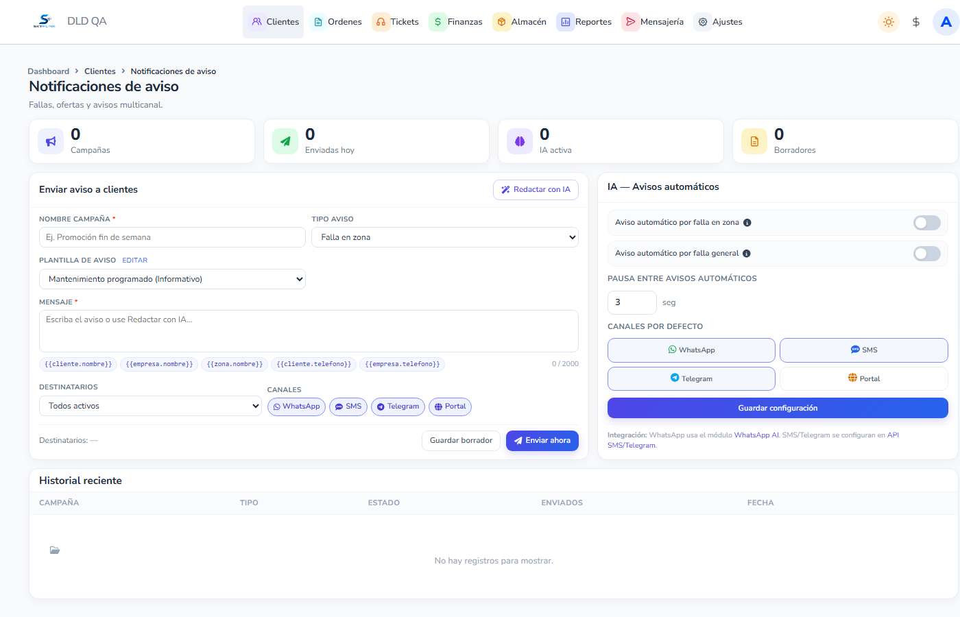 Vista: Notificaciones de aviso