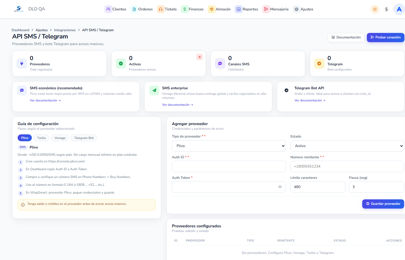 Vista: API SMS / Telegram