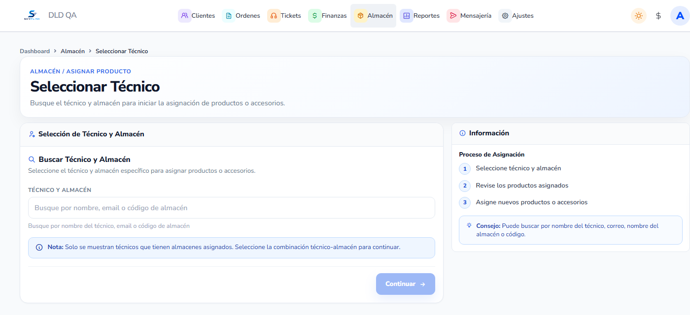 Vista: Asignación de material
