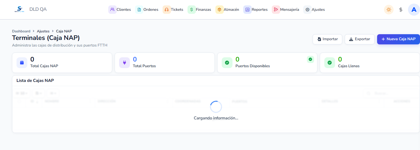 Vista: Terminales Caja NAP