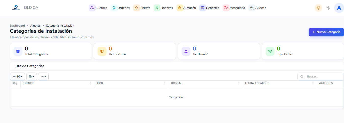 Vista: Categorías de Instalación
