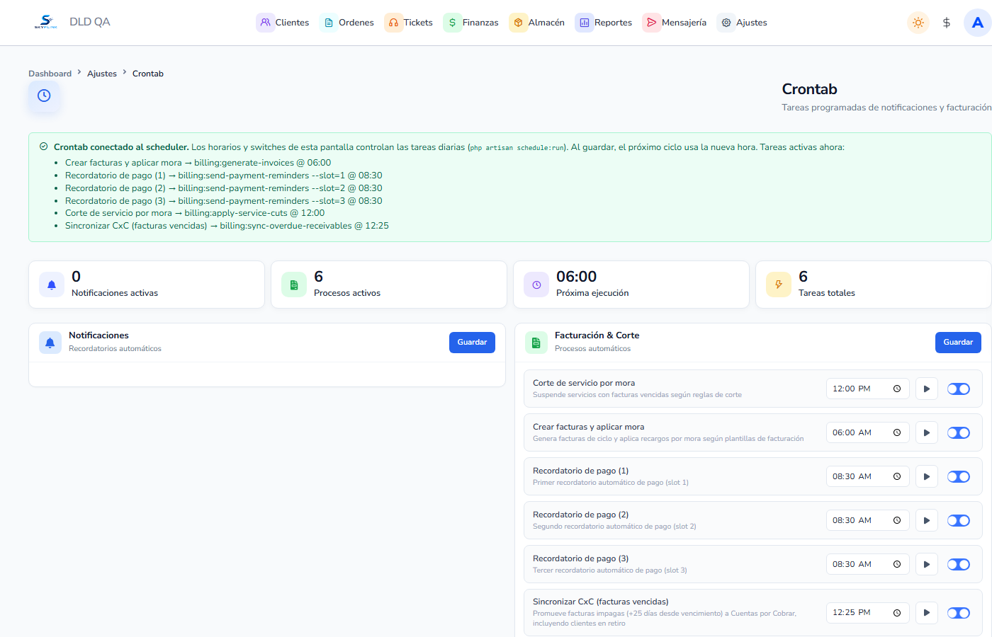 Vista: Tareas programadas (Crontab)