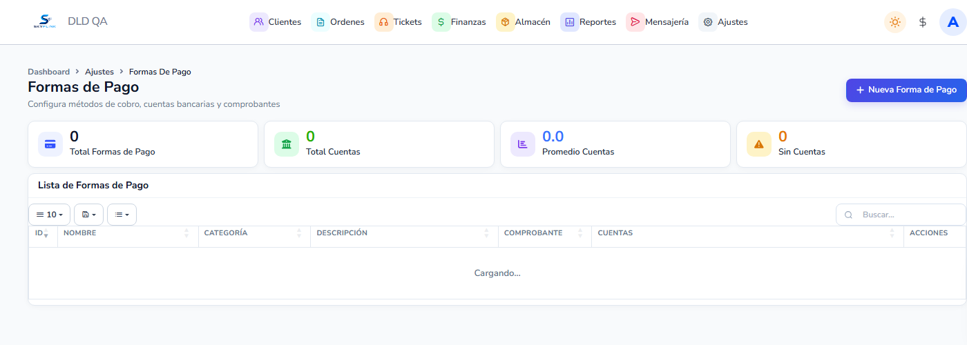 Vista: Formas de pago