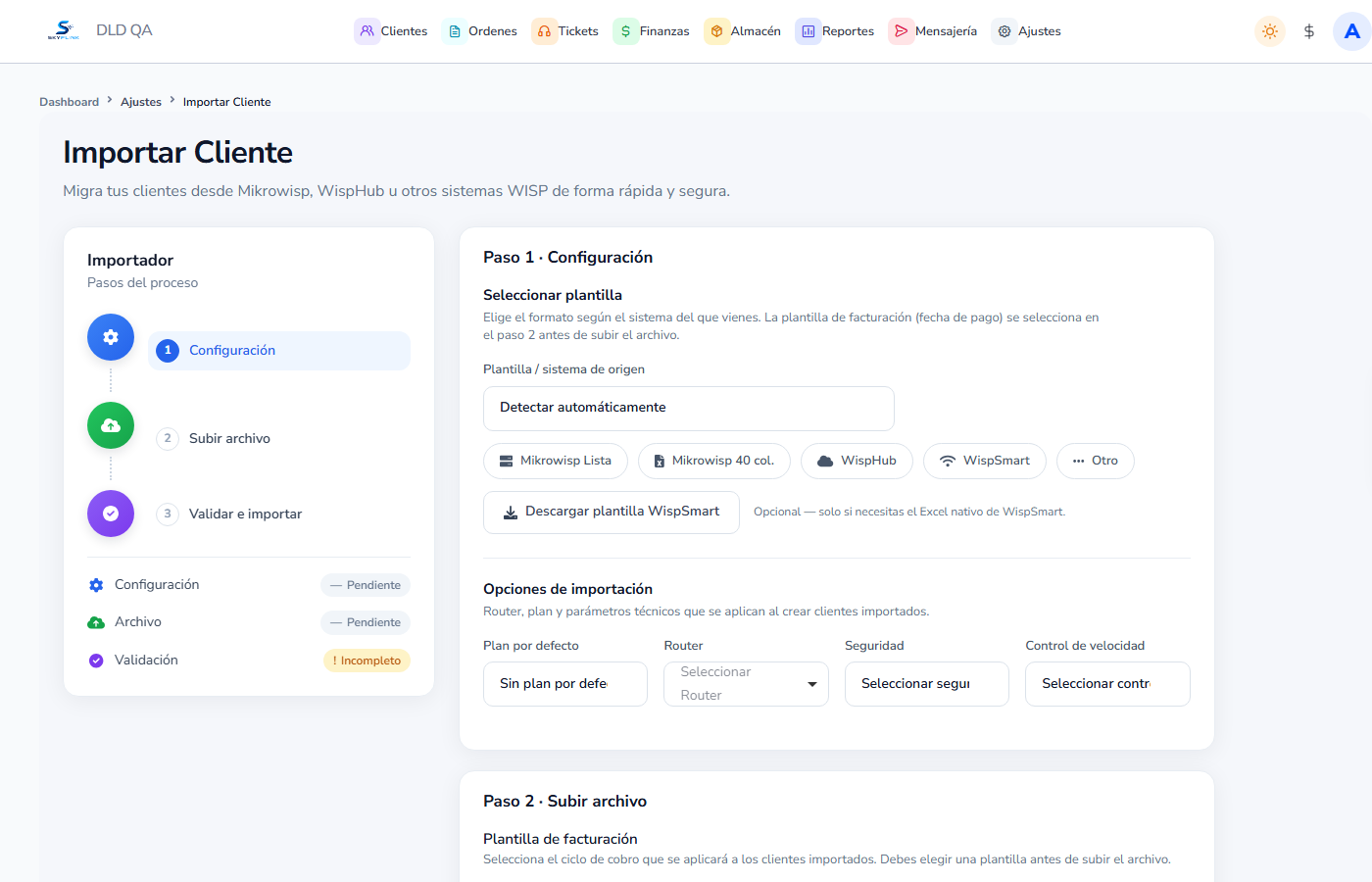 Vista: importar cliente
