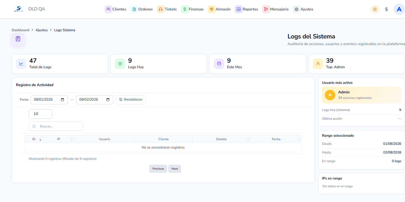 Vista: Logs del sistema