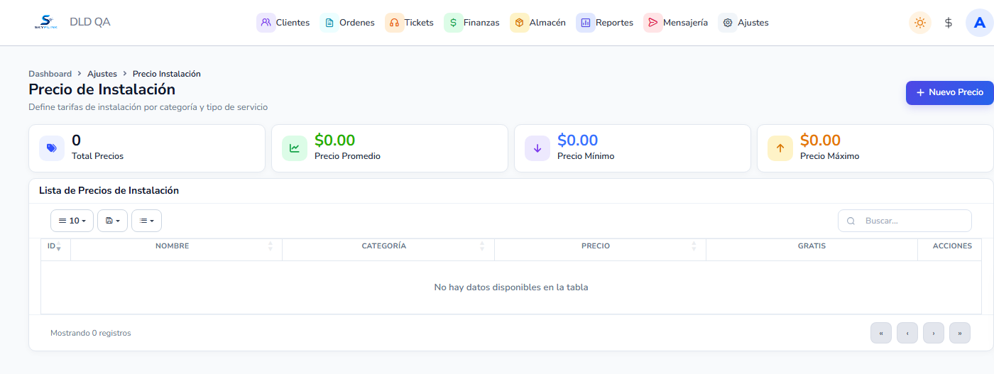 Vista: Precio de Instalación