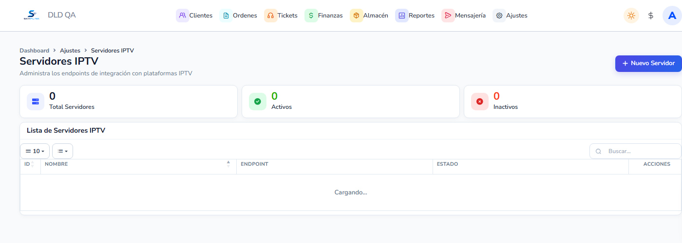 Vista: Servidores IPTV
